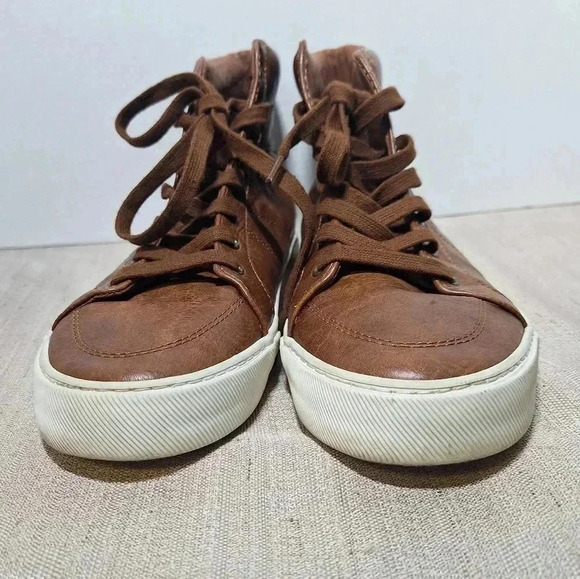 Old Navy Mens High Top Sneaker Cognac Shoes 8 Brown Upper Leather Lace Up 1994 - Picture 4 of 16